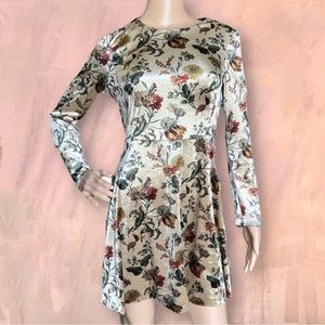 Zara Basic Collection Gold Floral Velvet Long Sleeve Dress